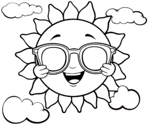 malvorlage-sonne-mit-sonnenbrille-ausmalbild