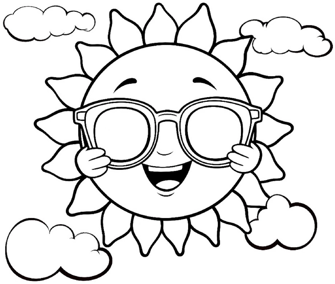 malvorlage-sonne-mit-sonnenbrille-ausmalbild