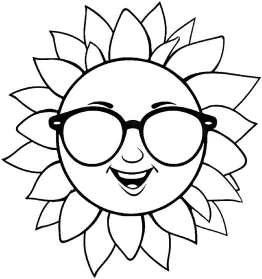 malvorlage-sonne-mit-sonnenbrille-und-bluetenblaettern