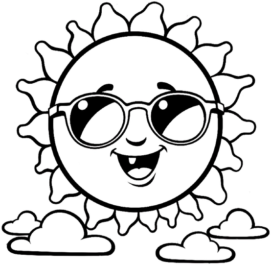 malvorlage-sonne-mit-sonnenbrille-und-wolken