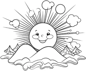 malvorlage-sonnenaufgang-mit-laechelndem-gesicht-und-wolken