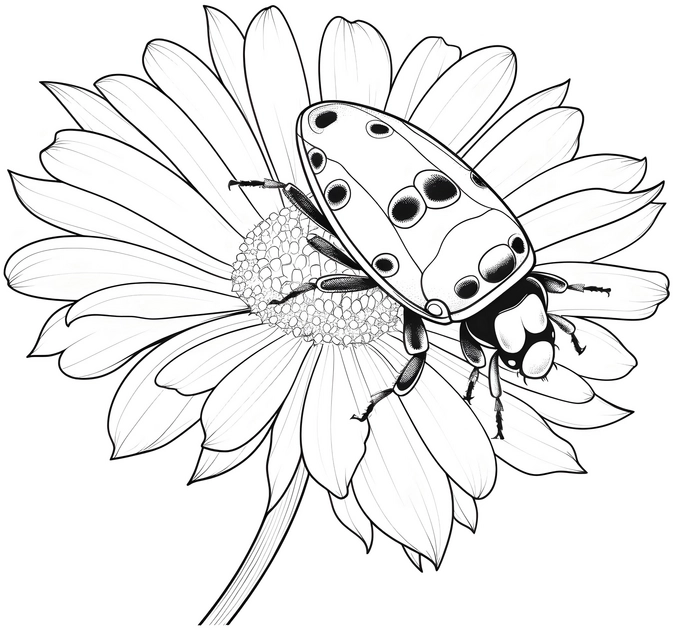 malvorlage-sonnenblume-und-marienkaefer-ausmalbild