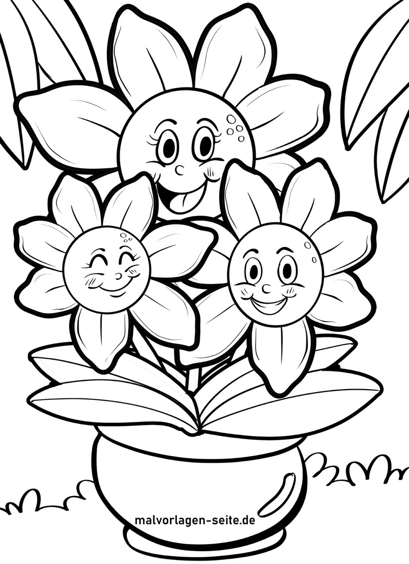 malvorlage-sonnenblumen-laechelnde-gesichter