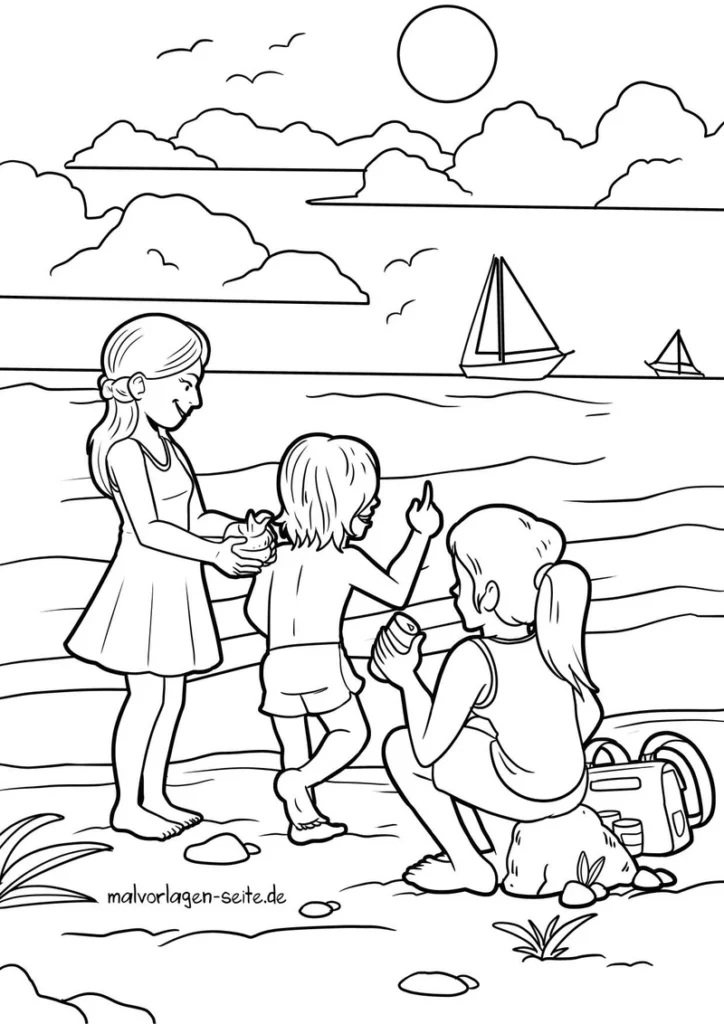 malvorlage-spielende-kinder-am-strand