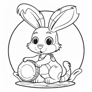 malvorlage-spielendes-kaninchen-mit-teller-ostern