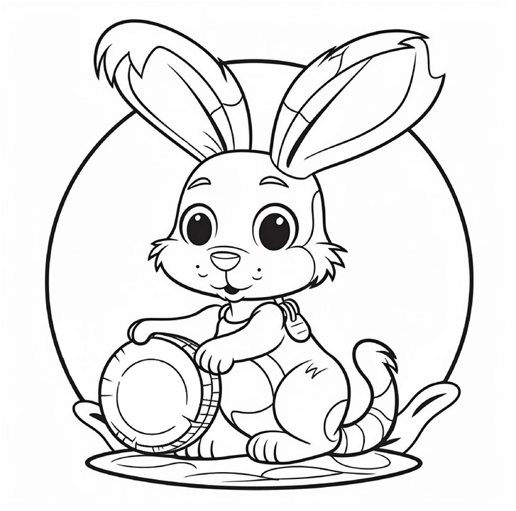 malvorlage-spielendes-kaninchen-mit-teller-ostern