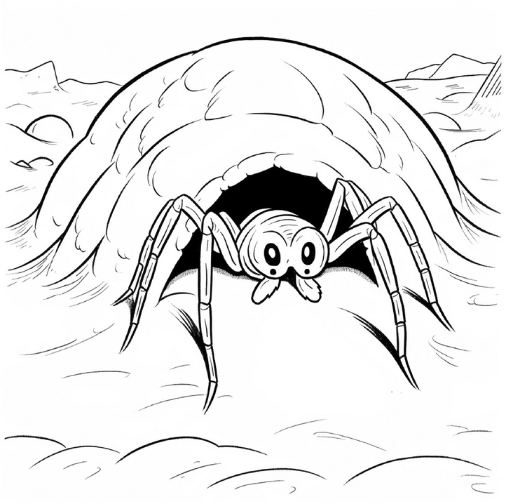 malvorlage-spinne-aus-einem-loch