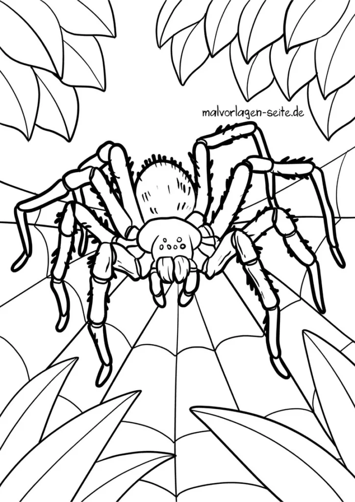 malvorlage-spinne-im-netz-und-naturdetails