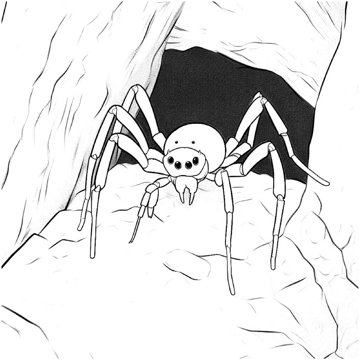 malvorlage-spinne-in-hoehle-ausmalbild
