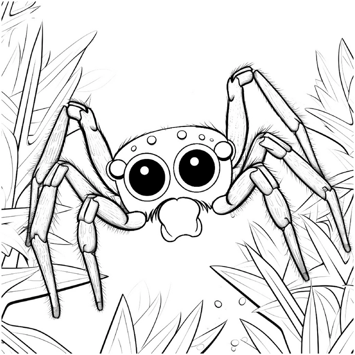 malvorlage-spinne-zwischen-blaettern