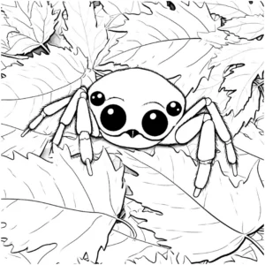 malvorlage-spinne-zwischen-bunten-blaettern