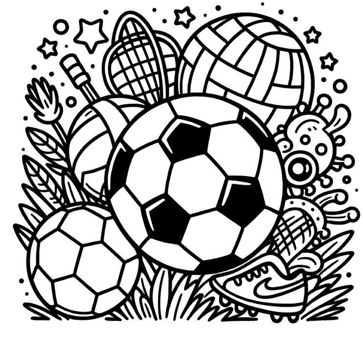 malvorlage-sportbaelle-und-sportgeraete-ausmalen
