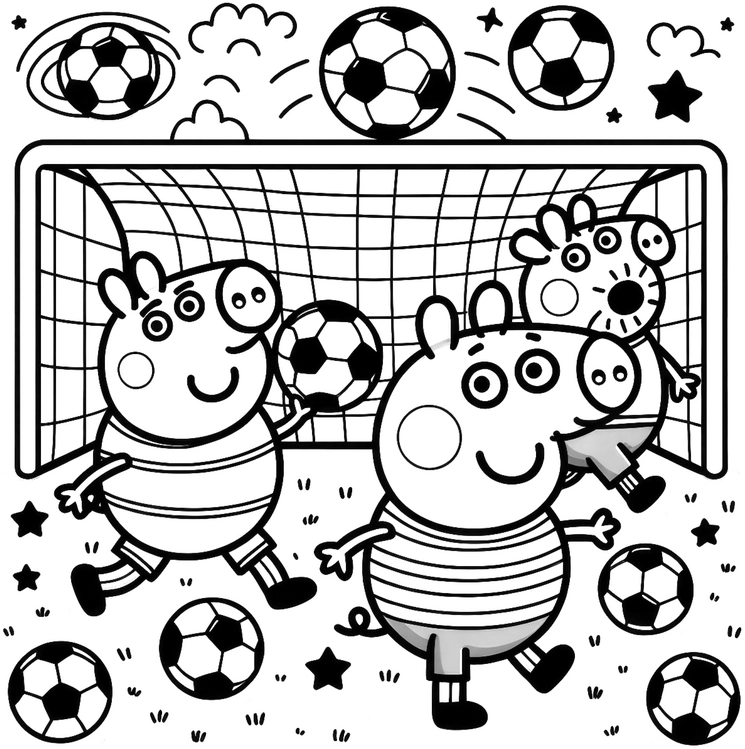 malvorlage-sportliche-schweinchen-fussball-spielen