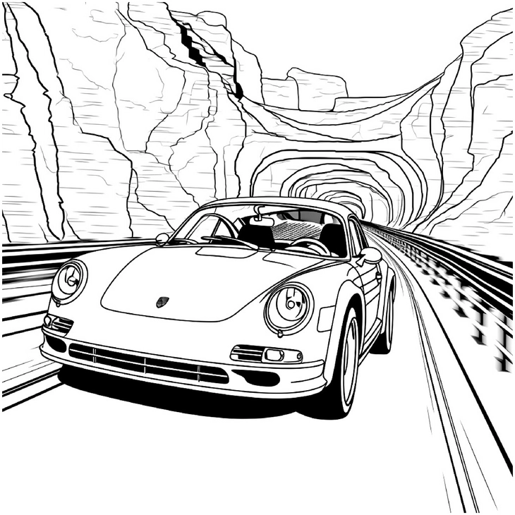 malvorlage-sportliches-auto-im-tunnel
