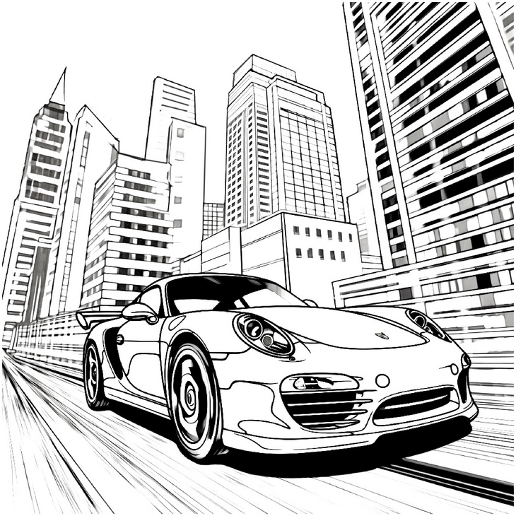 malvorlage-sportliches-auto-in-der-stadt