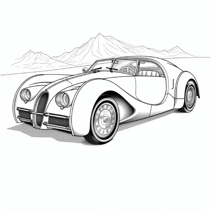 malvorlage-sportliches-auto-in-landschaft