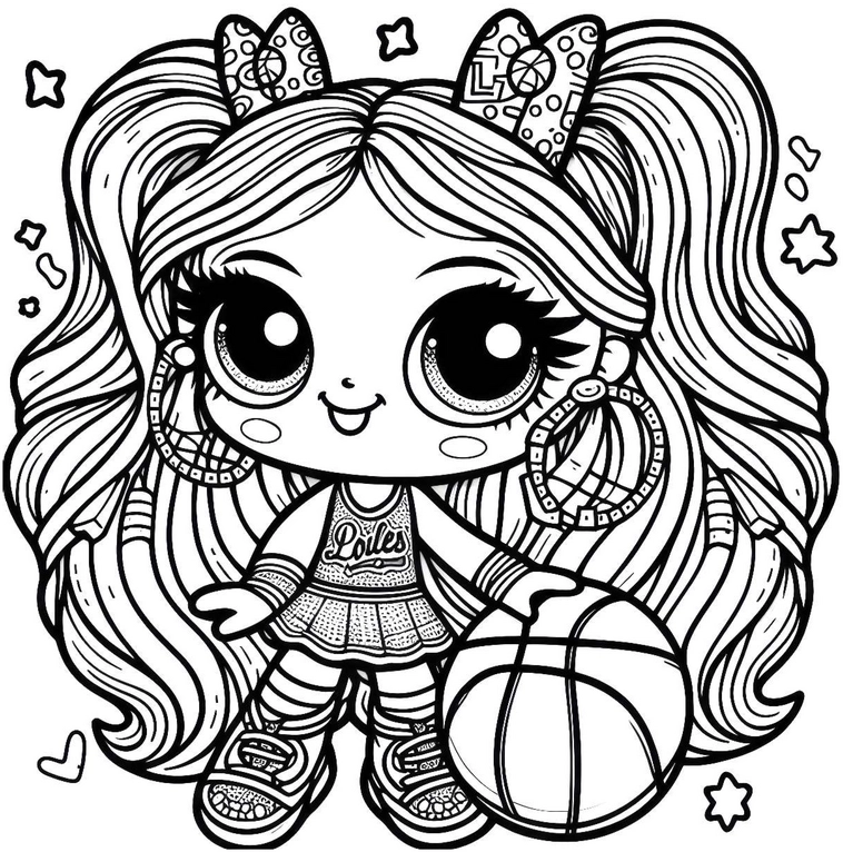 malvorlage-sportliches-maedchen-mit-basketball