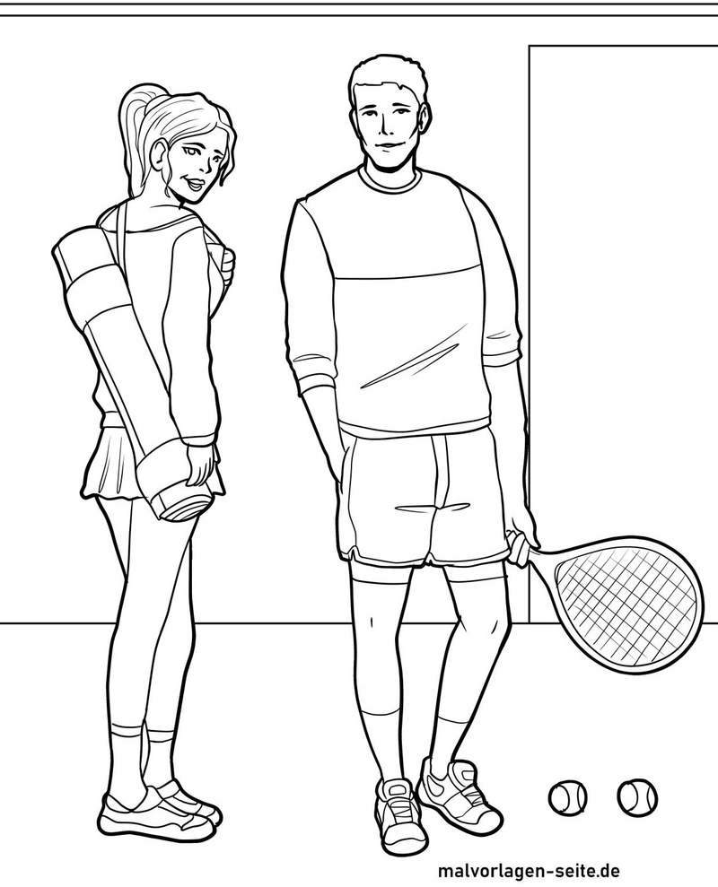 malvorlage-sportliches-paar-tennis-mit-schlaeger-und-tasche