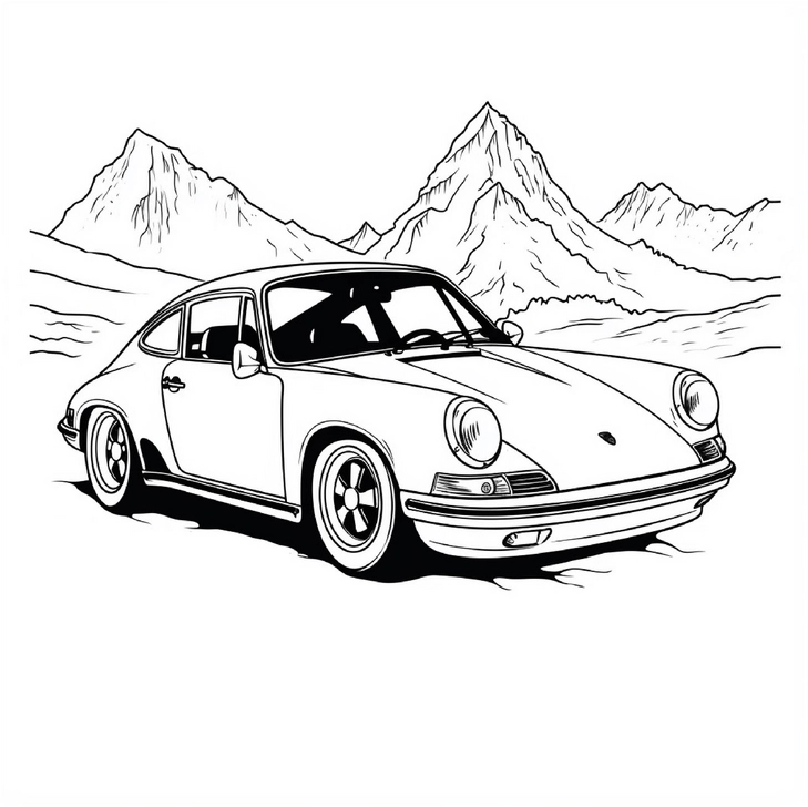 malvorlage-sportwagen-in-der-berglandschaft