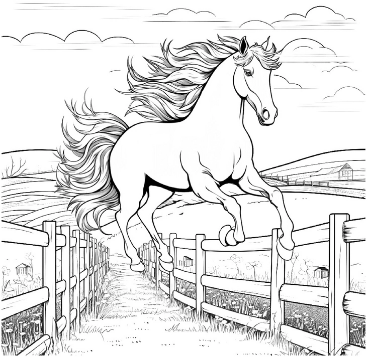 malvorlage-springendes-pferd-in-der-natur