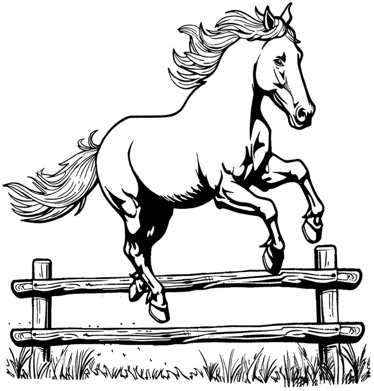 malvorlage-springendes-pferd-ueber-zaun
