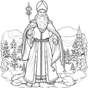 malvorlage-st-nikolaus-in-verschneiter-winterlandschaft