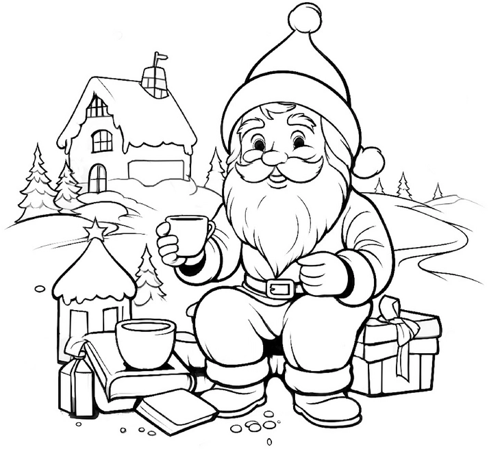 malvorlage-st-nikolaus-mit-geschenken-und-winterszene