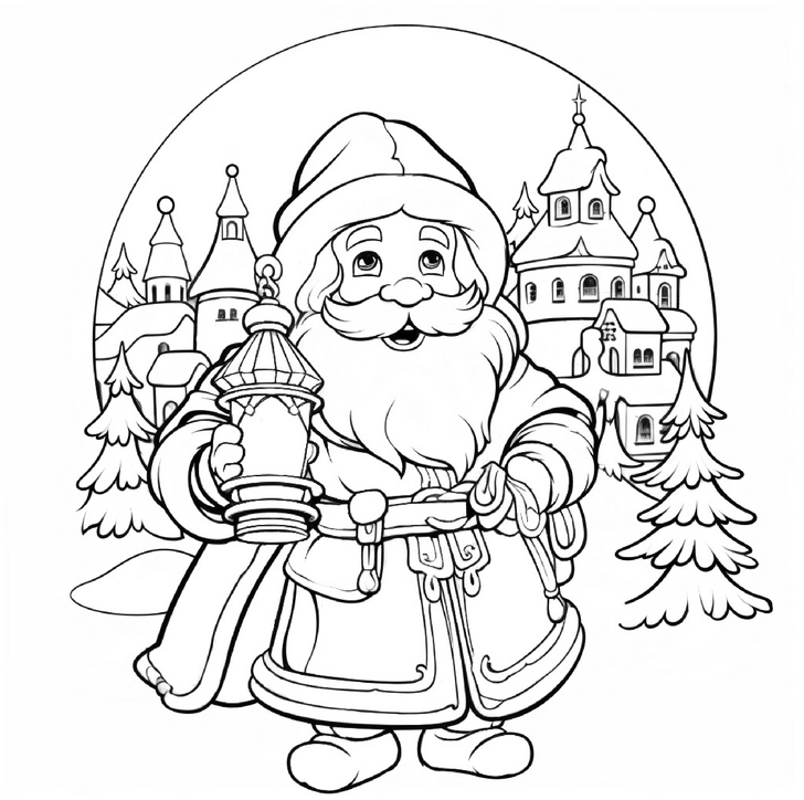 malvorlage-st-nikolaus-mit-laterne-in-winterlandschaft