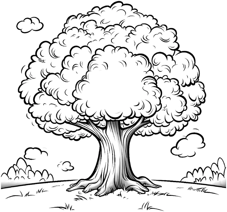 malvorlage-stabiler-baum-mit-wolken