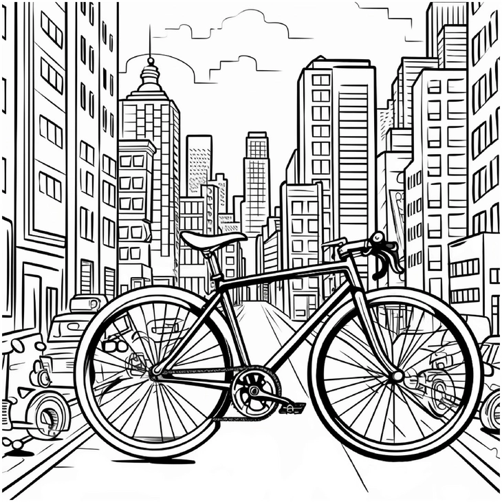 malvorlage-stadtbild-mit-fahrrad-und-urbaner-landschaft