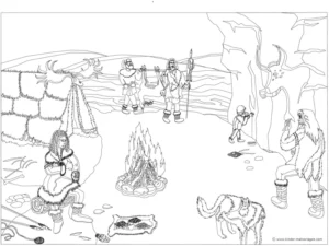 malvorlage-steinzeit-szene-mit-menschen-und-tieren
