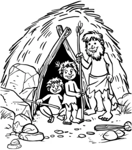 malvorlage-steinzeitfamilie-vor-der-hoehle