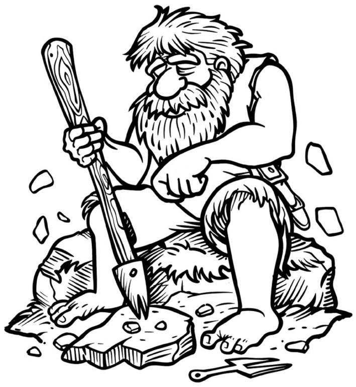 malvorlage-steinzeitmensch-mit-werkzeug