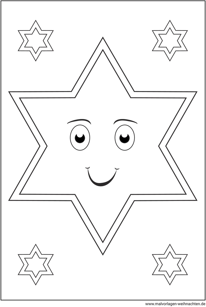 malvorlage-stern-mit-gesicht-und-kleinen-sternen