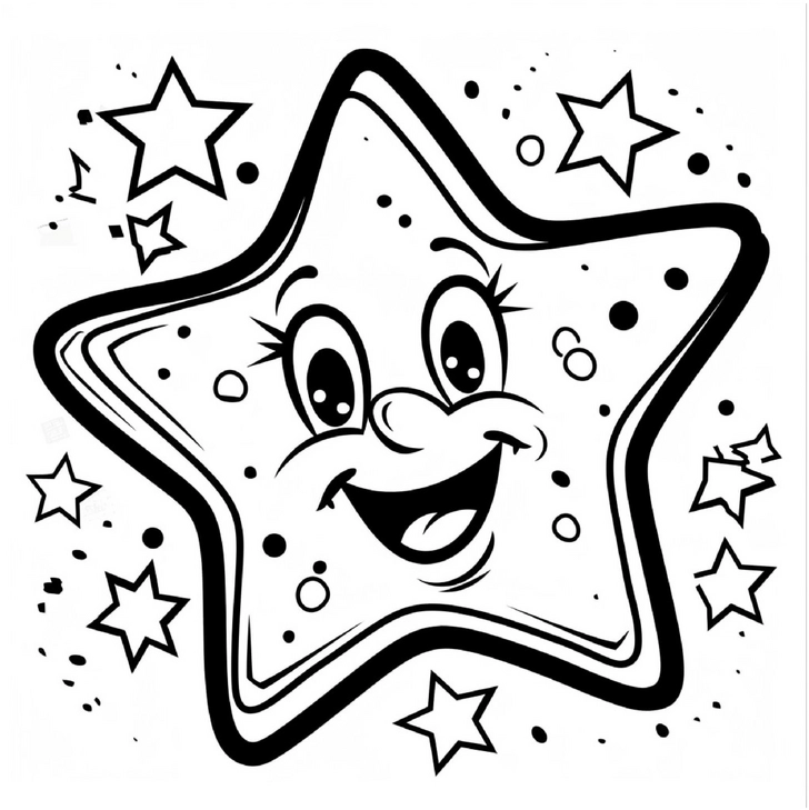malvorlage-stern-mit-gesicht-und-vielen-kleinen-sternen