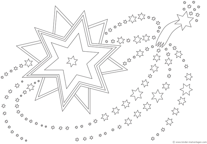malvorlage-sternenregen-mit-geometrischen-sternen