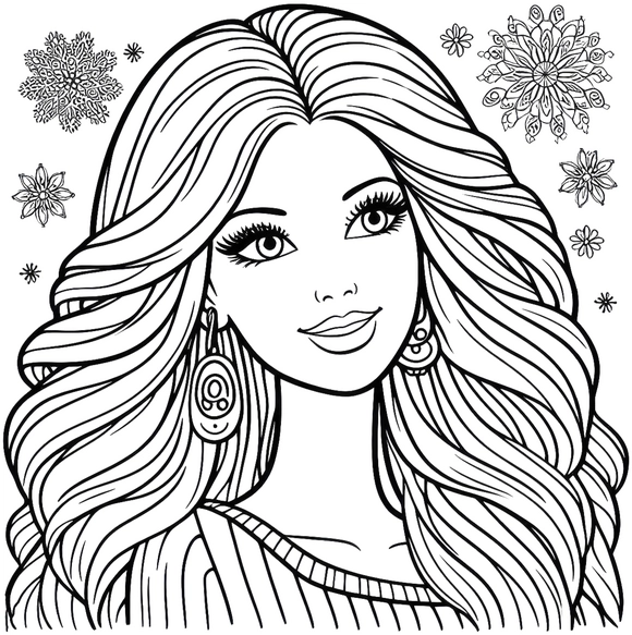 malvorlage-stilvolle-figur-schneeflocken-blumen