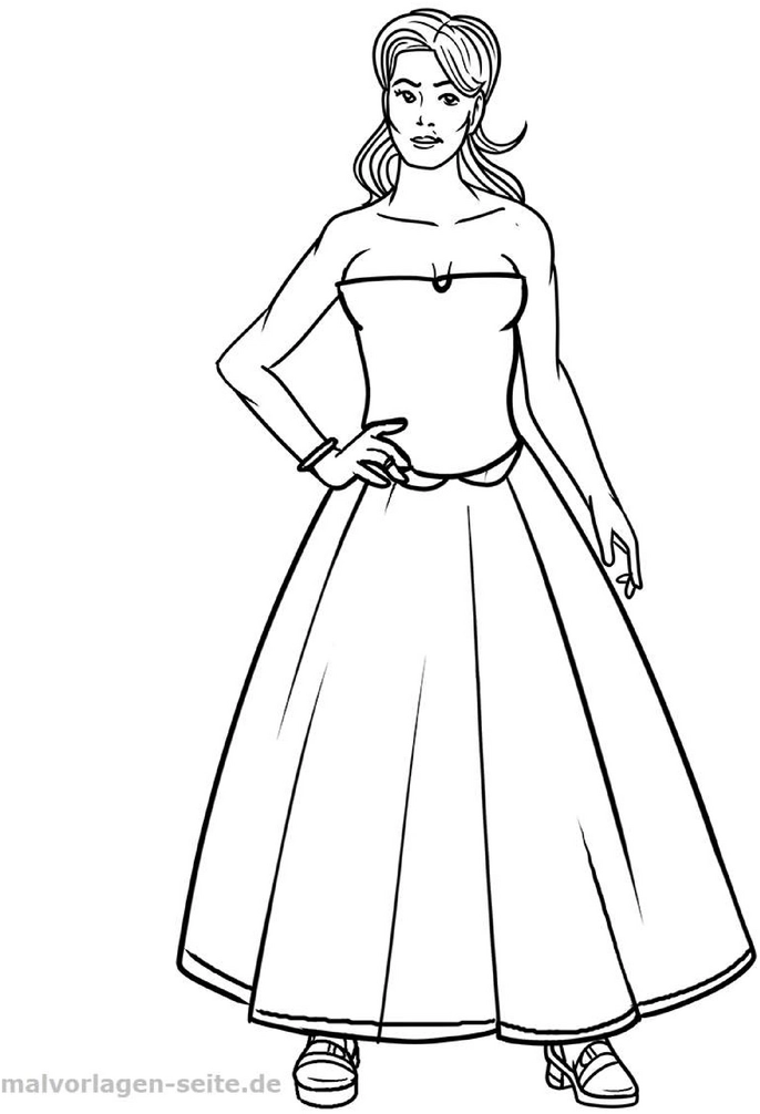 malvorlage-stilvolles-modell-elegantes-kleid