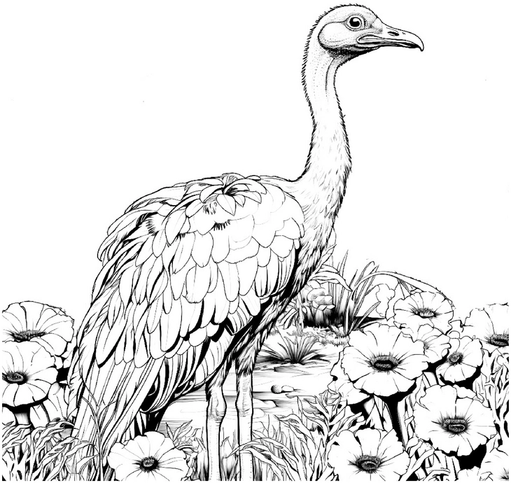 malvorlage-storch-in-bluehender-landschaft