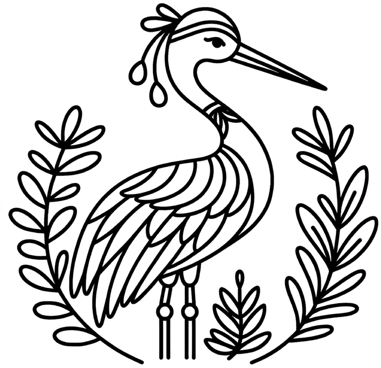 malvorlage-storch-umgeben-von-pflanzen