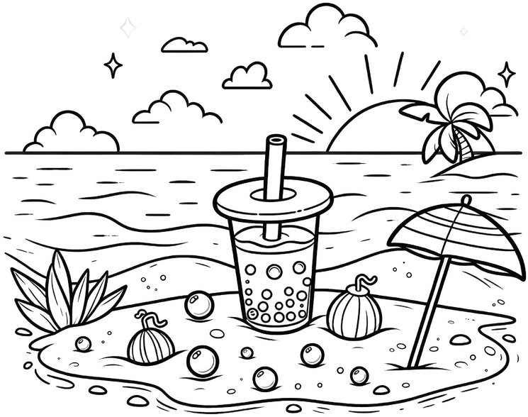 malvorlage-strand-getraenk-sonnenschirm