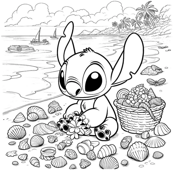 malvorlage-strand-muscheln-fröhlicher-charakter