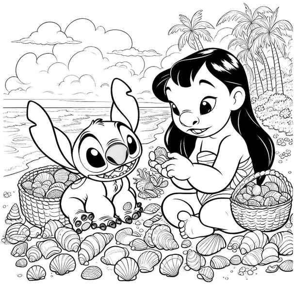 malvorlage-strand-muscheln-mit-kindern