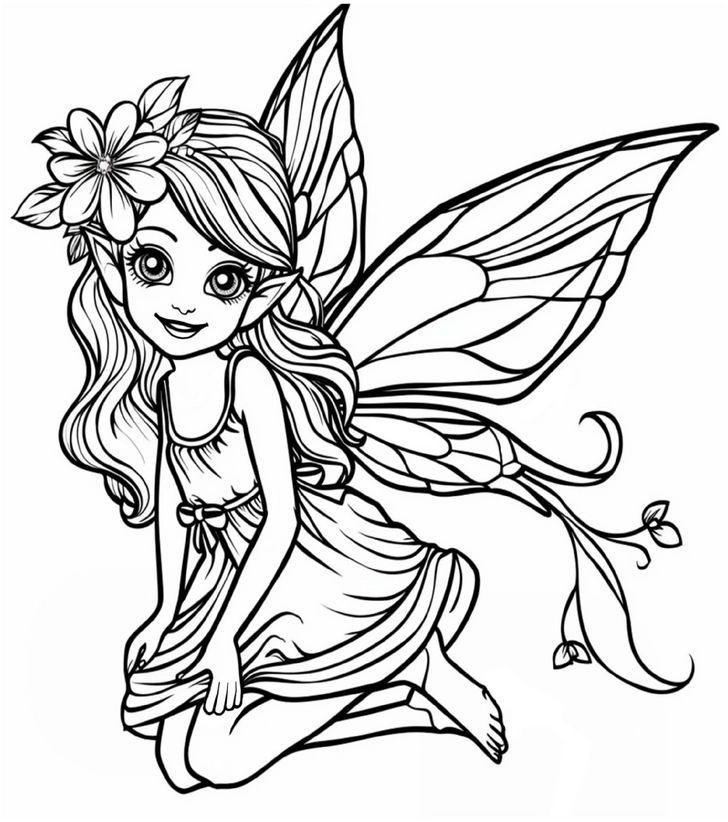 malvorlage-suess-fee-mit-blumenkranz