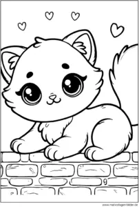 malvorlage-suess-katze-auf-einer-mauer