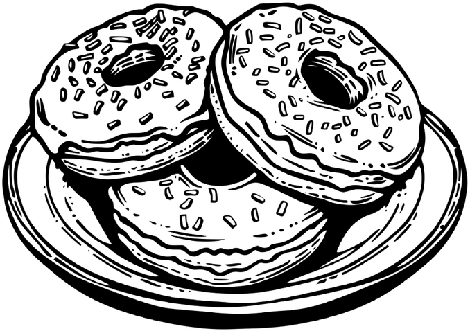 malvorlage-suesse-donuts-auf-einem-teller