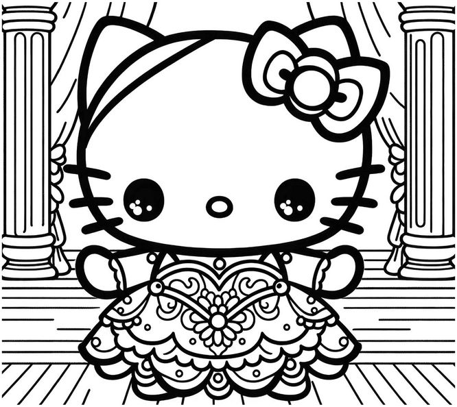 malvorlage-suesse-katze-im-eleganten-kleid