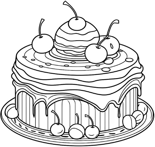 malvorlage-suesse-torte-mit-kirschen-und-sahne