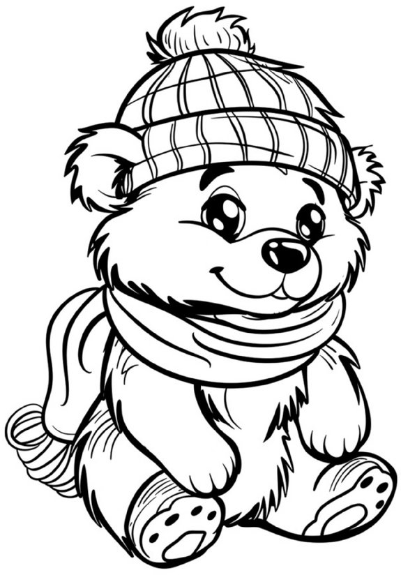 malvorlage-suesser-baer-im-winteroutfit