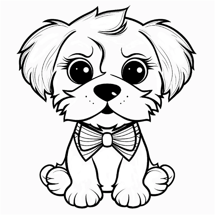 malvorlage-suesser-welpe-mit-fliege